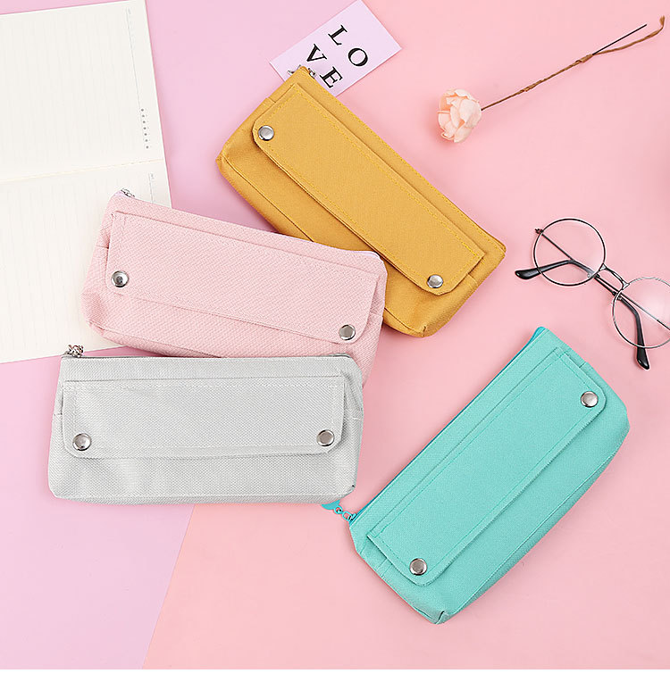 创意纯色牛津布笔袋 可爱学生大容量铅笔袋 多功能文具收纳袋批发