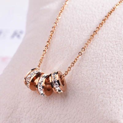 钛钢三环项链女日韩版锁骨链不掉色玫瑰金简约学生网红直播配饰品