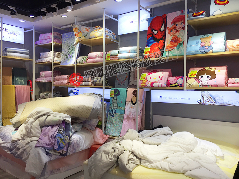 整店定制可调式家纺展架四件套展柜床上用品展示架被芯枕芯陈列架