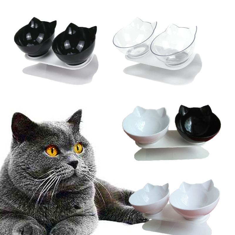宠物碗猫猫用品倾斜护颈猫碗猫咪双碗狗碗喝水碗塑料高脚猫食盆