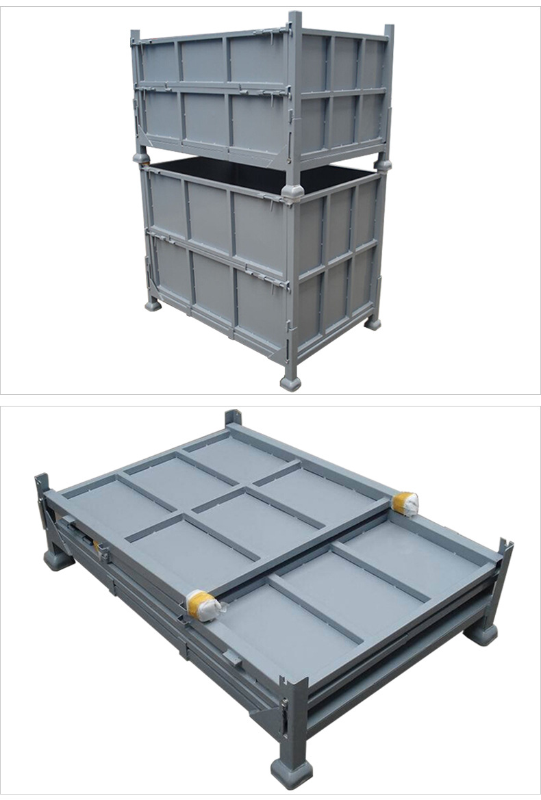 多功能焊接重型钢板箱 金属折叠钢制周转箱 铁皮堆垛物料箱定制