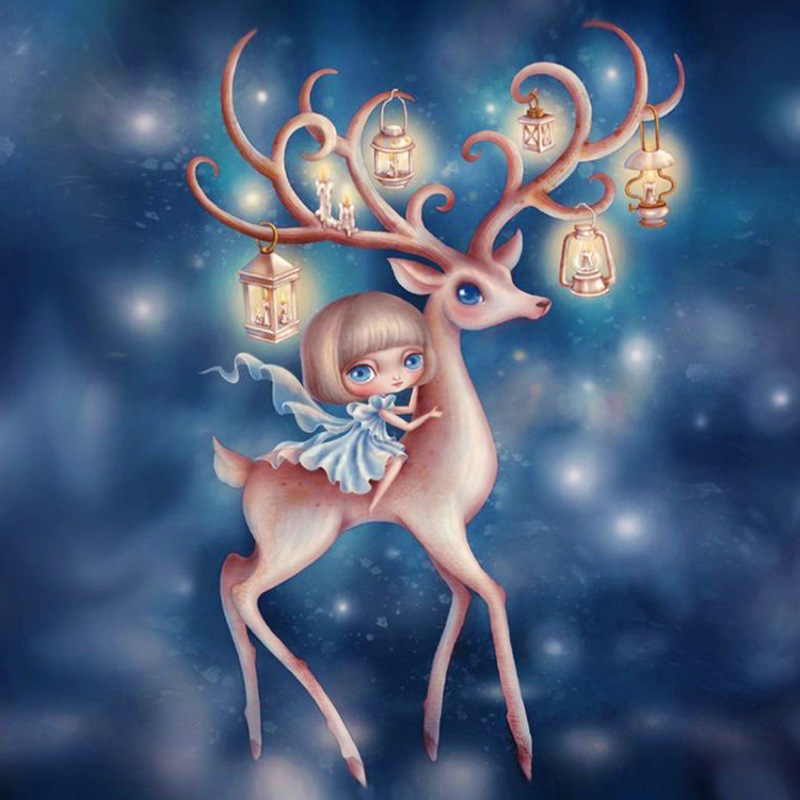 钻石画diy麋鹿女孩 2.8尖顶圆满钻绣 客厅装饰 新款图片厂家定做