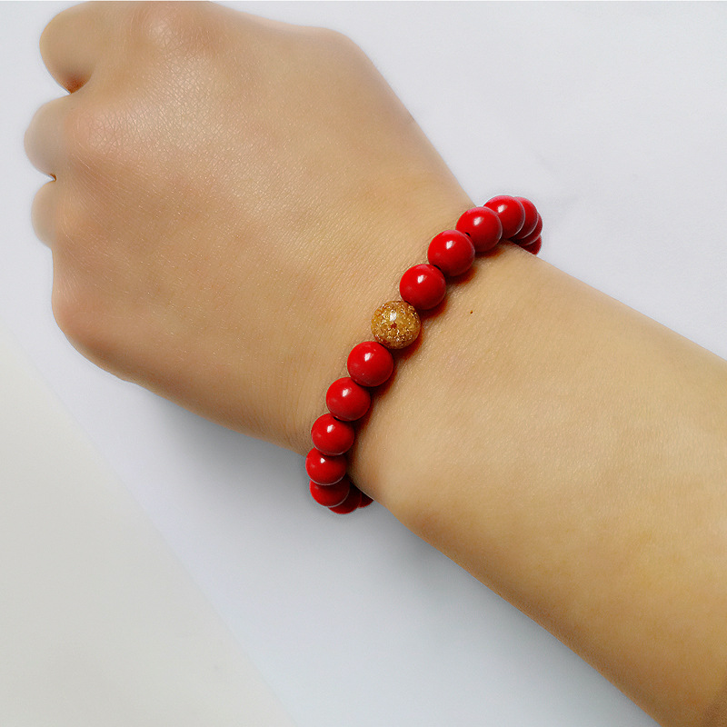 单圈朱砂手链转运手链女士饰品手饰金箔珠女手串天然朱砂一件代发