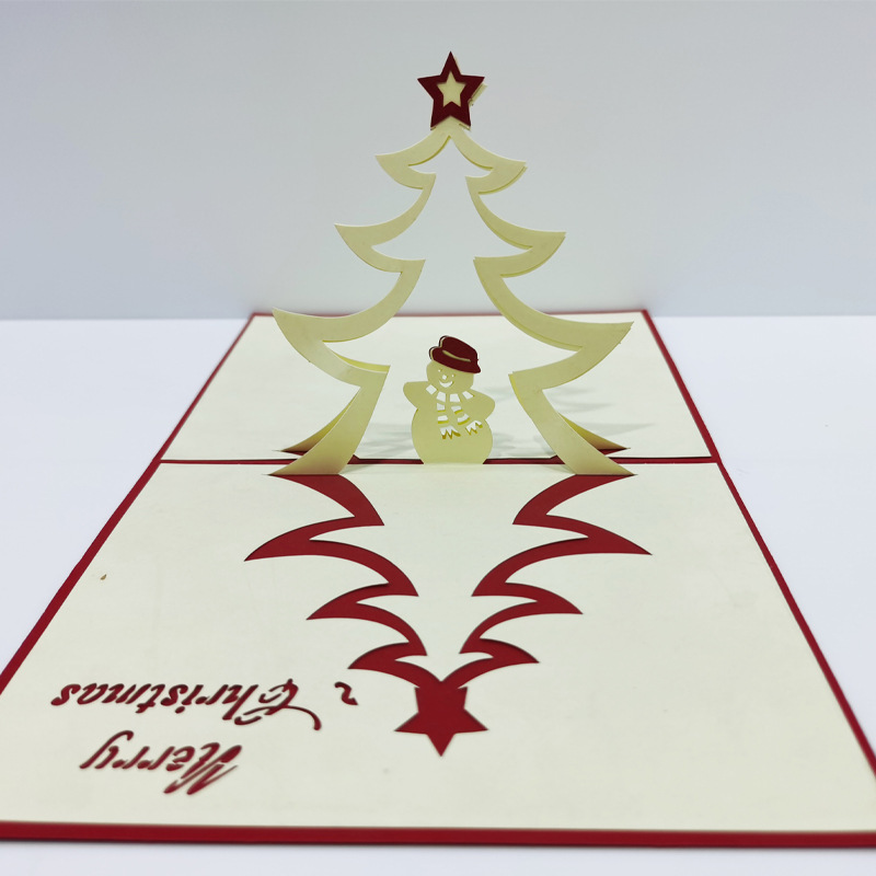 立体圣诞树贺卡手工纸雕圣诞定制立体创意纸雕镂空节日祝福卡贺卡
