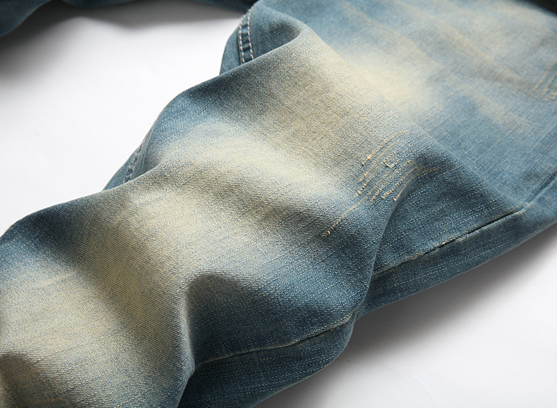 套色水洗牛仔裤男怀旧蓝色简单款弹力大码跨境男裤亚马逊跑量款潮