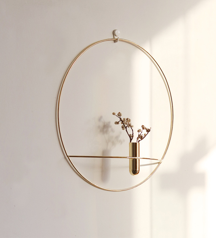 馆色圆形金烛台插花壁挂立体烛台墙面软装设计蜡厅咖啡餐背景壁饰