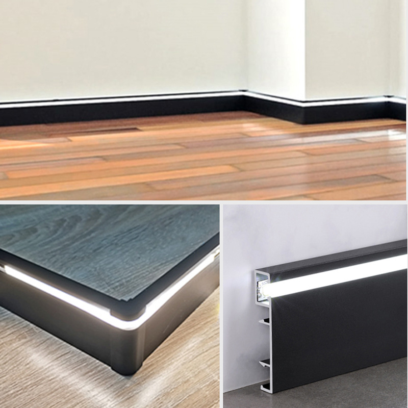 铝合金灯光踢脚线5cm金属发光装饰线led带槽地脚线灯带装饰墙角线