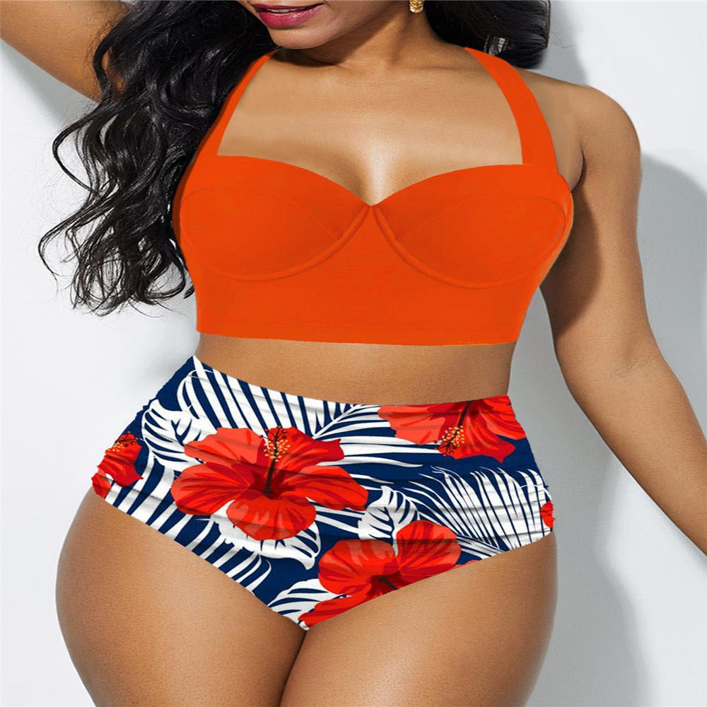 Amazon European and American Foreign Trade New Swimsuit Lady Sexy Printing Large Size Bikini Split Swimsuit Bikini
