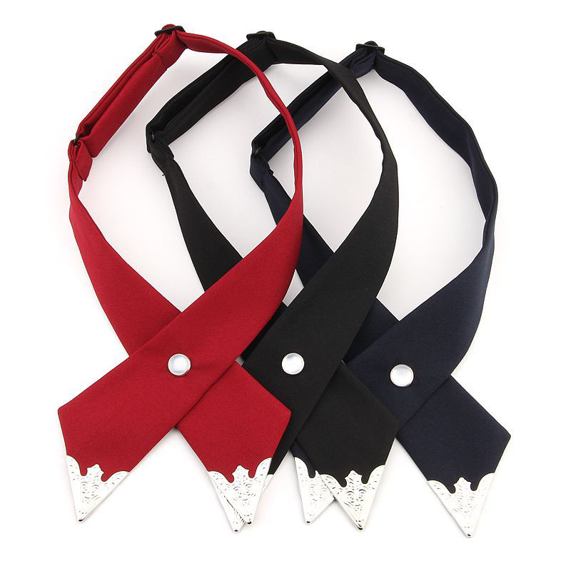 现货批发jk工作服学生校服演出派对结婚金属扣十字交叉领结领花