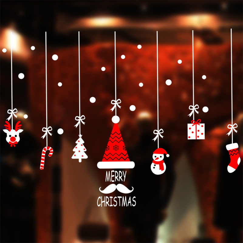 圣诞帽圣诞挂件圣诞礼包雪花树玻璃贴橱窗贴静电贴双面无胶下雪