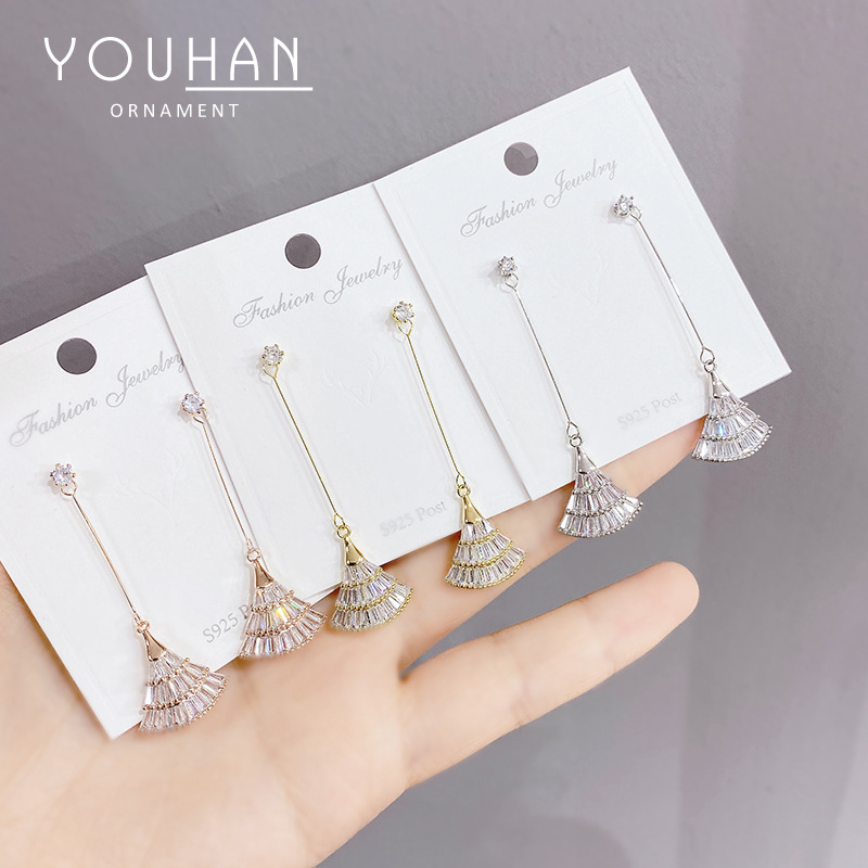 Korean Small Fan Internet Celebrity Eardrops Earrings Sterling Silver Needle Simple and Elegant Earrings Female Zircon Micro-Inlaid 3A Zircon