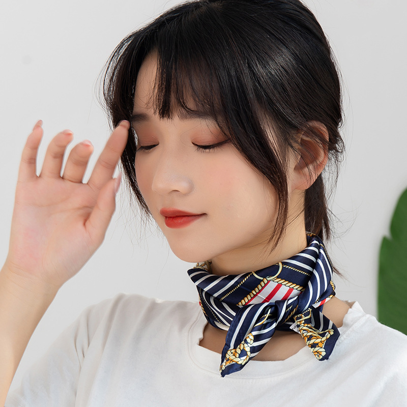 New Sailing Boat Anchor Temperament Small Square Towel Quality Emulation Silk Scarf White Collar Elegant Scarf Scarf All-Match Office Lady Style