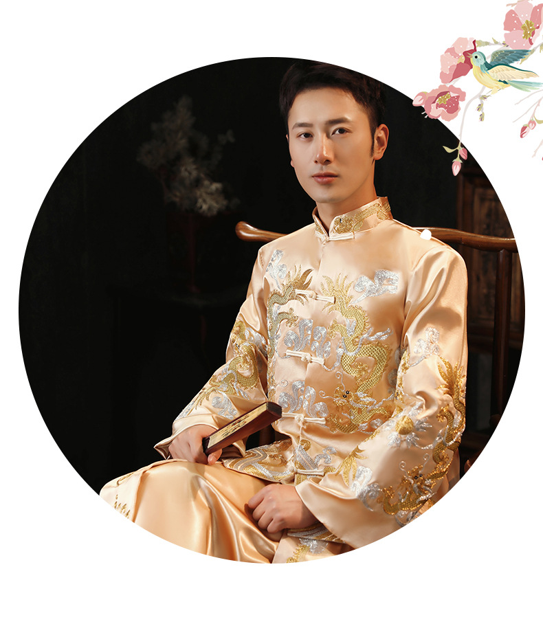 秀禾服新郎2020新款男士结婚敬酒服中式礼服龙凤褂香槟色唐服秀和