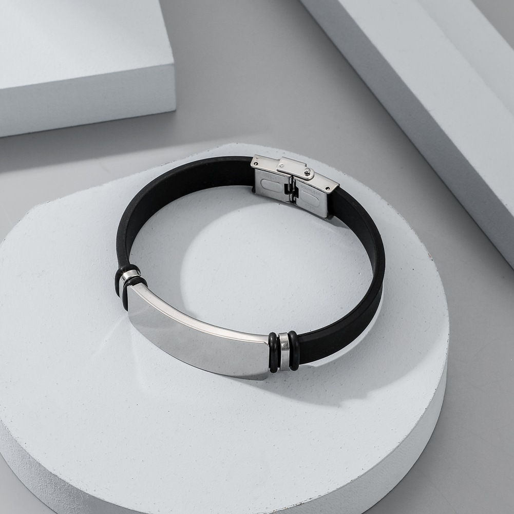 欧美运动时尚钛钢硅胶手镯 简约休闲多色光面可刻字腕带手环