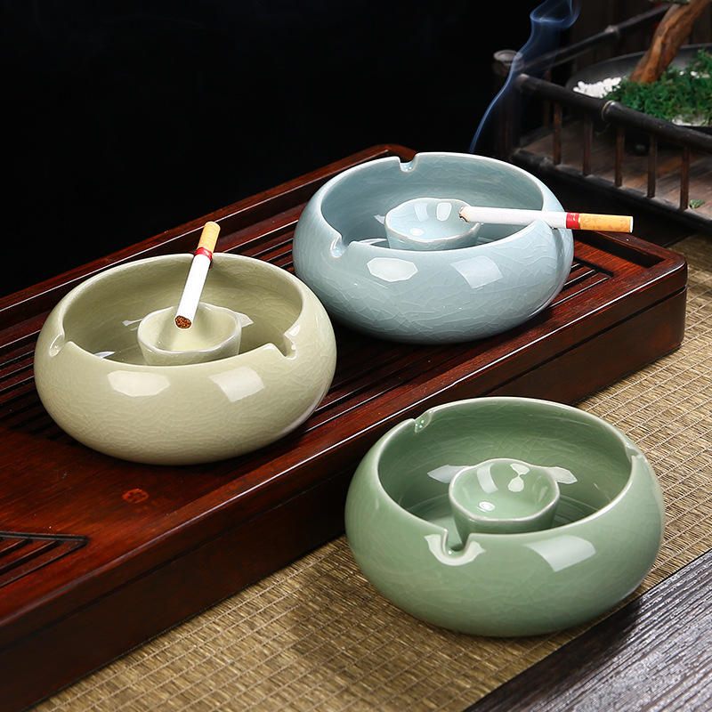 批发哥窑创意大号陶瓷烟灰缸 家居酒店办公室ktv商务刻制logo