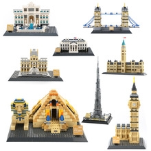 万格积木建筑模型哈利法塔街景拼插伦敦塔桥小颗粒积木儿童玩具