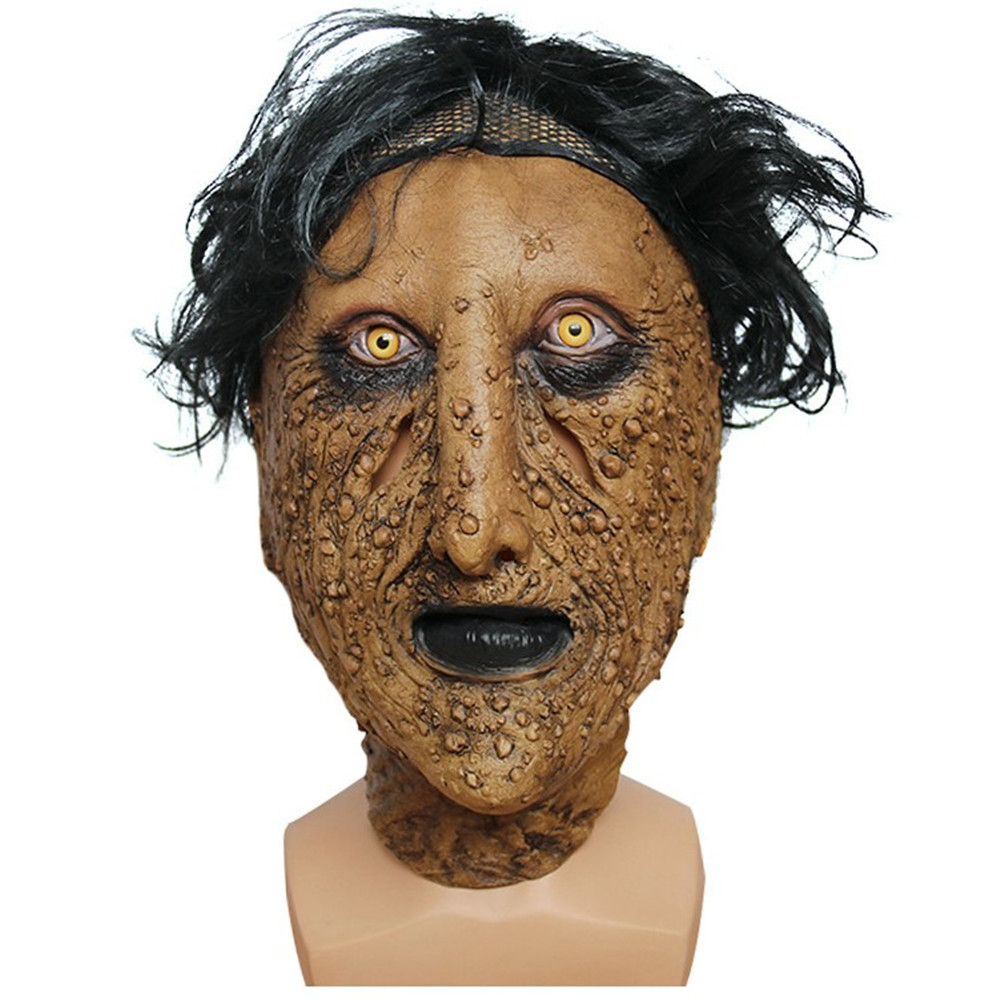 万圣节恐怖黑发麻脸面具钉子脸搞怪地中海头套圣诞面罩狂欢节mask