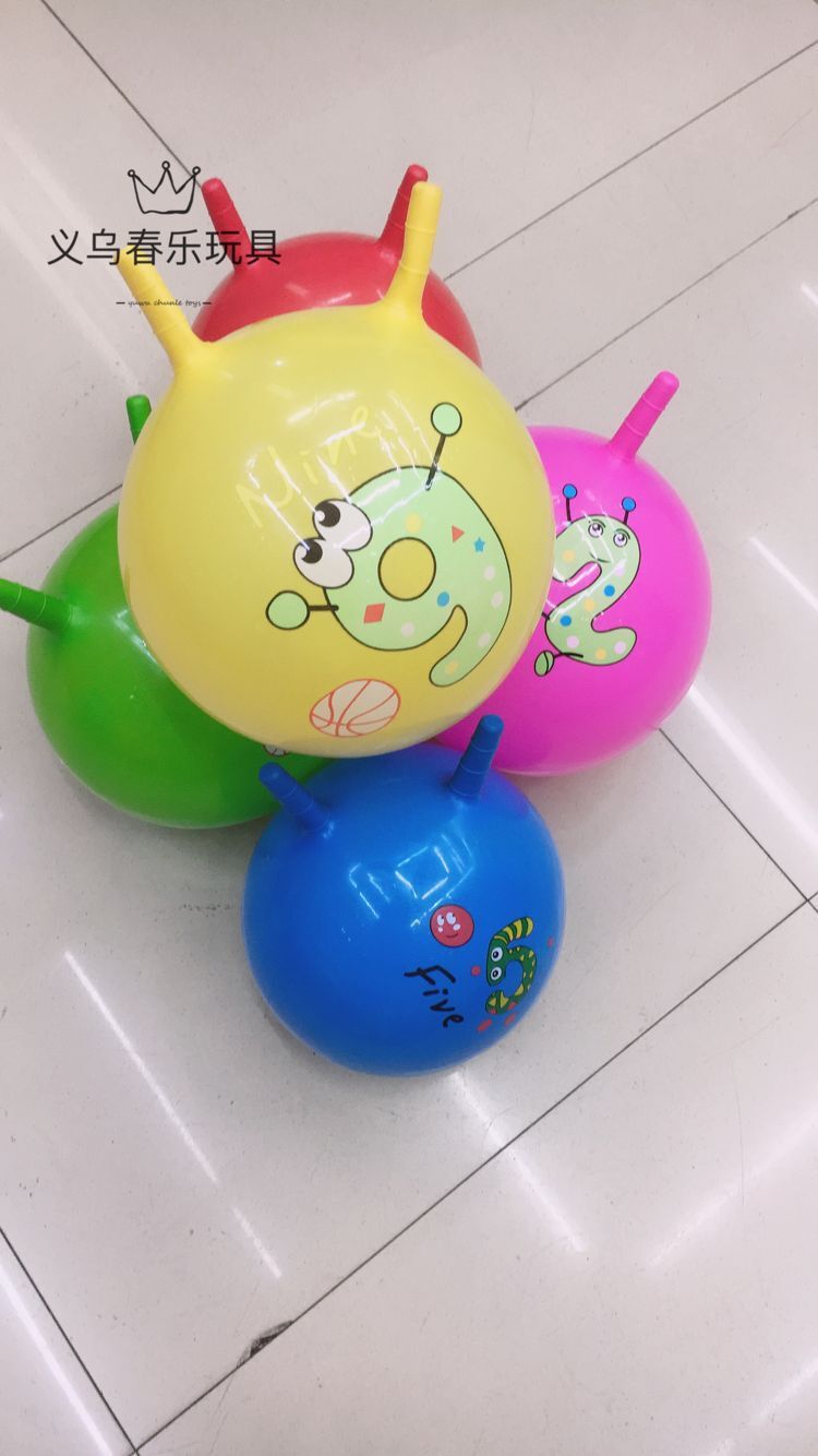 厂家252cmpvc印花大羊角球儿童玩具皮球卡通跳跳球9寸羊角球批发_春乐