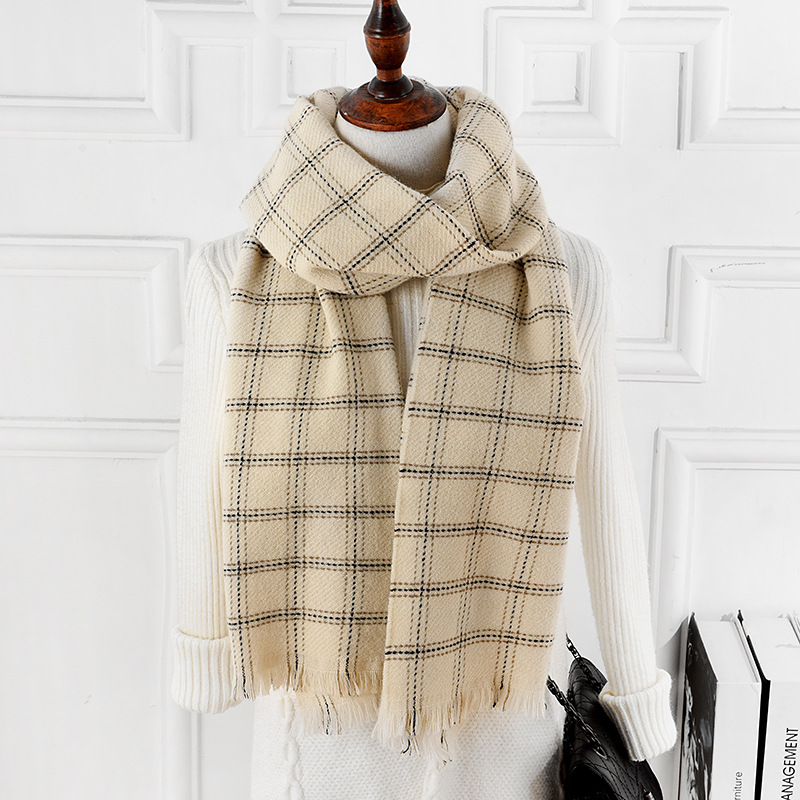 Korean Ins Style Soft Cashmere Plaid Scarf for Women Autumn and Winter All-Matching Black and White Warm Scarf Talma