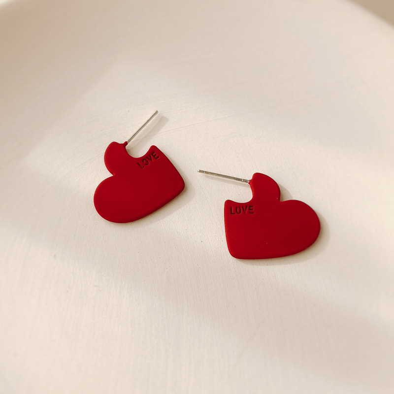 红色爱心新款耳环韩国气质网红时尚ins简约冷淡风耳坠耳钉女耳饰