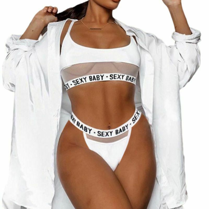 Exclusive for Cross-Border European and American Foreign Trade Sexy Lingerie Sexy Cutout Letters Three-Point Women's Split Underwear