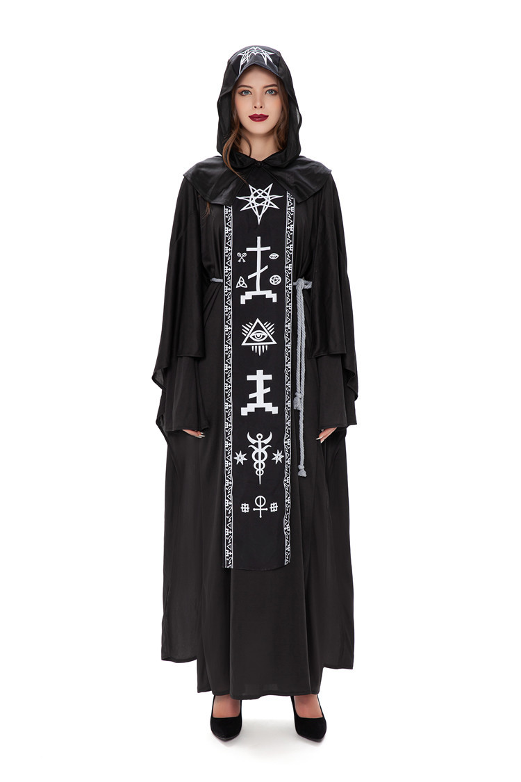 万圣节服装情侣 男巫师黑色长袍吸血鬼角色扮演服cospl