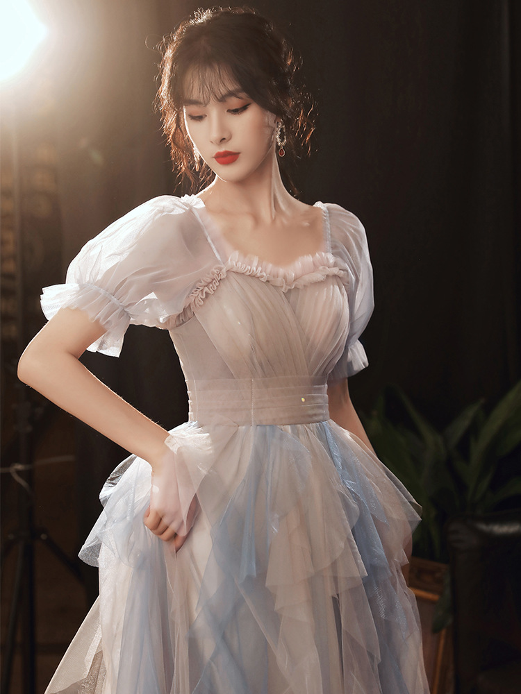 宴会晚礼服裙女2020新款气质名媛森系长款生日主持人小众气质礼服