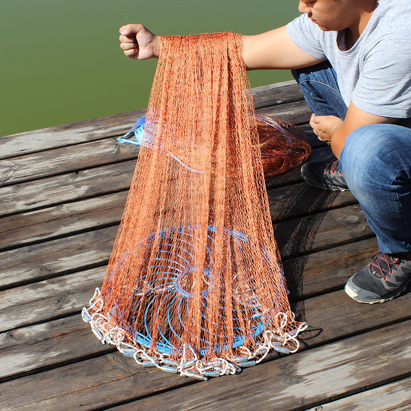 买1送9】【撒网鱼网 大飞盘式】圆盘易抛网 手抛网捕渔自动甩神器