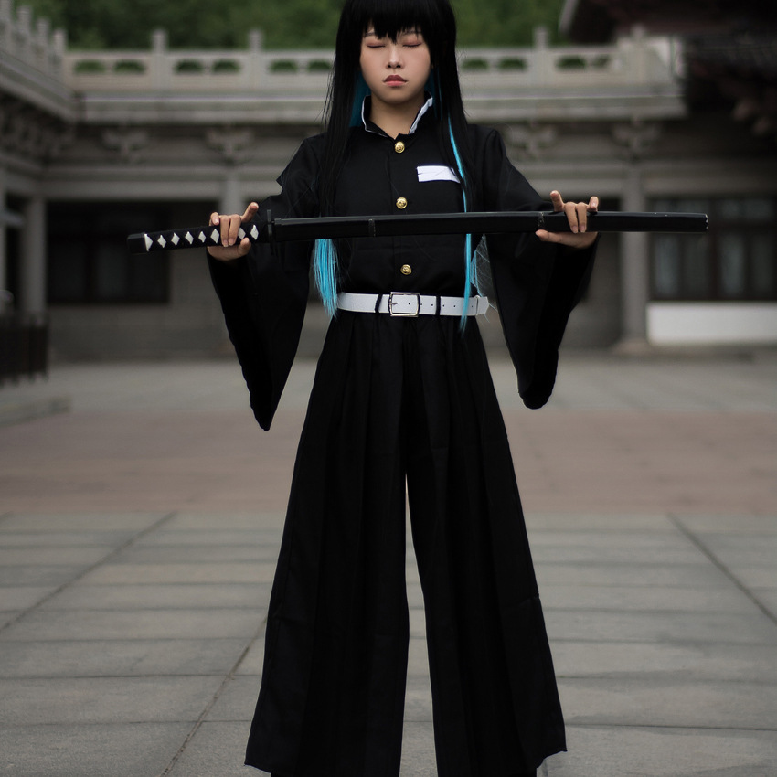 速卖通鬼灭之刃鬼杀队队服霞柱时透无一郎cosplay服假发一件代发