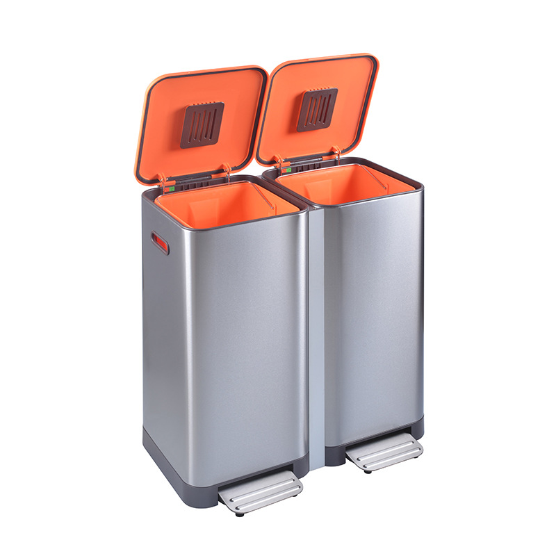 60l北京二分类大容量户外脚踩静音环保市政酒店不锈钢分类垃圾桶