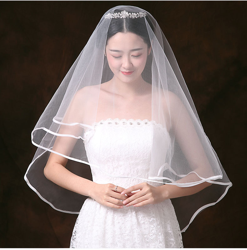 5米缎带包边短头纱婚礼遮面造型头饰批发