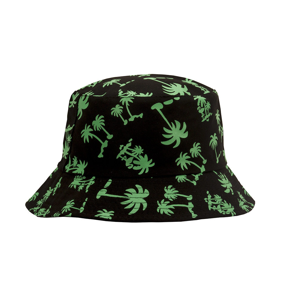 跨境渔夫帽男女士盆帽秋季韩版潮流学生可爱防晒帽子椰树双面帽子