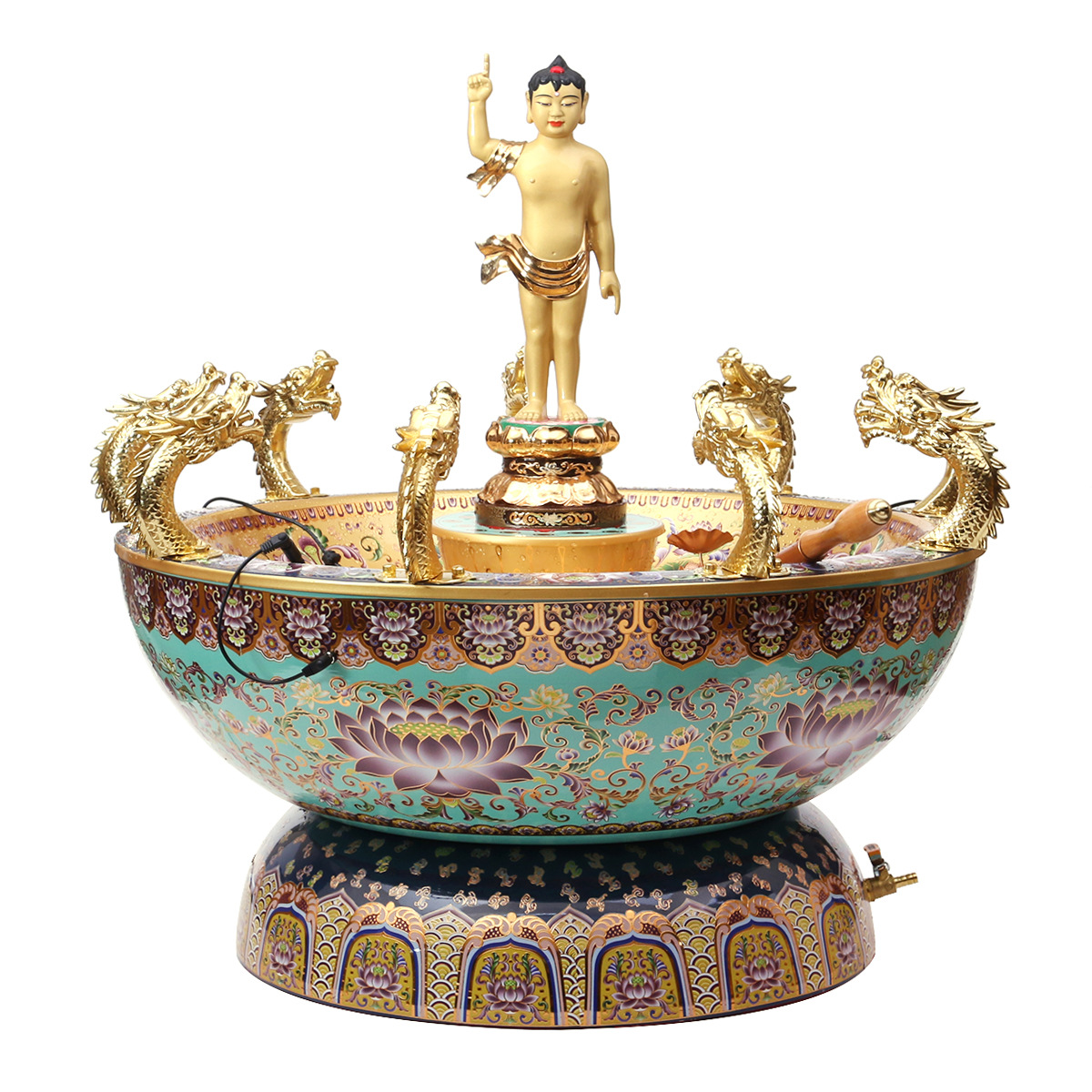 黄铜佛盆铜鎏金佛像释迦摩尼佛浴佛铜浴佛节九龙浴佛盆寺庙佛堂供