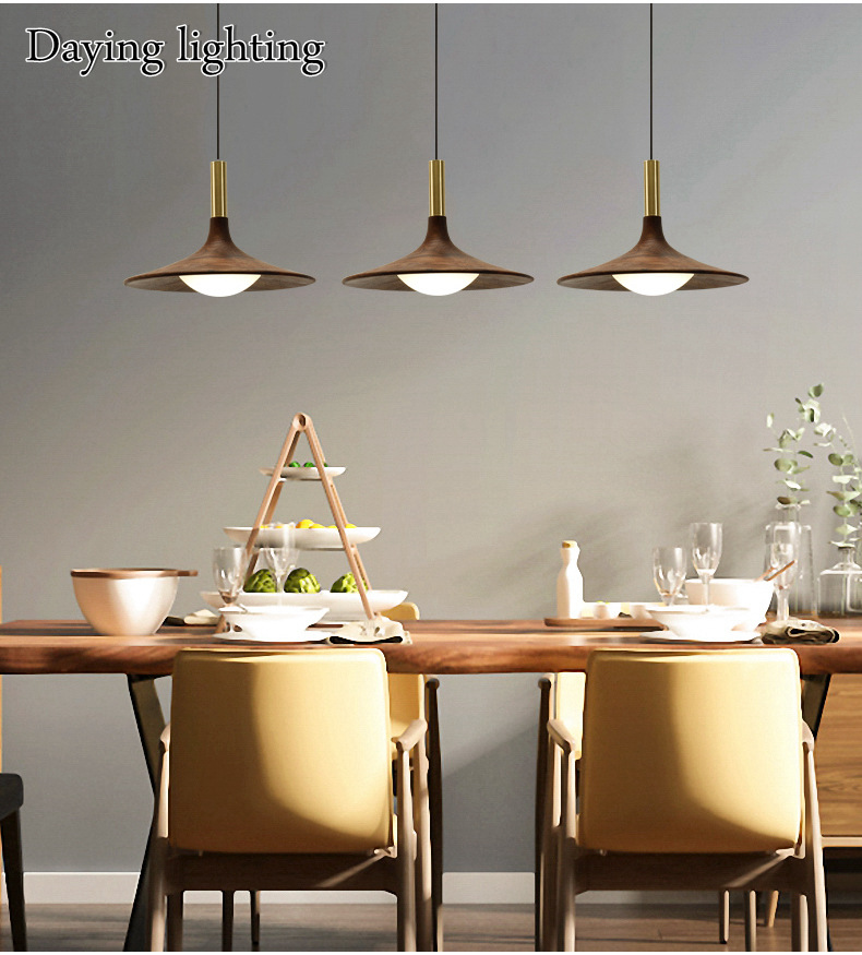 北欧创意led餐厅灯胡桃木实木吊灯日式个性餐桌灯咖啡厅吧台吊灯