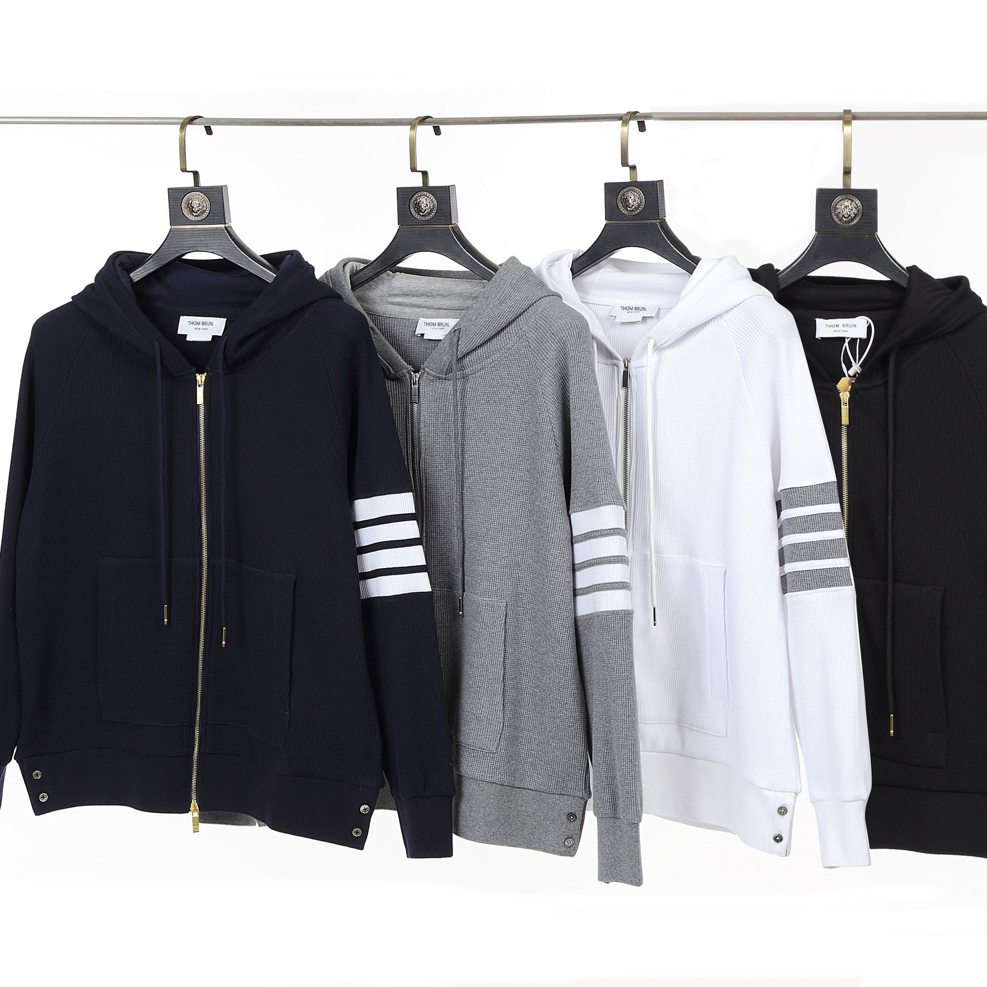 0成交5600件thom brun新款tb秋款华夫格圆领卫衣韩版休闲色织四条杠一