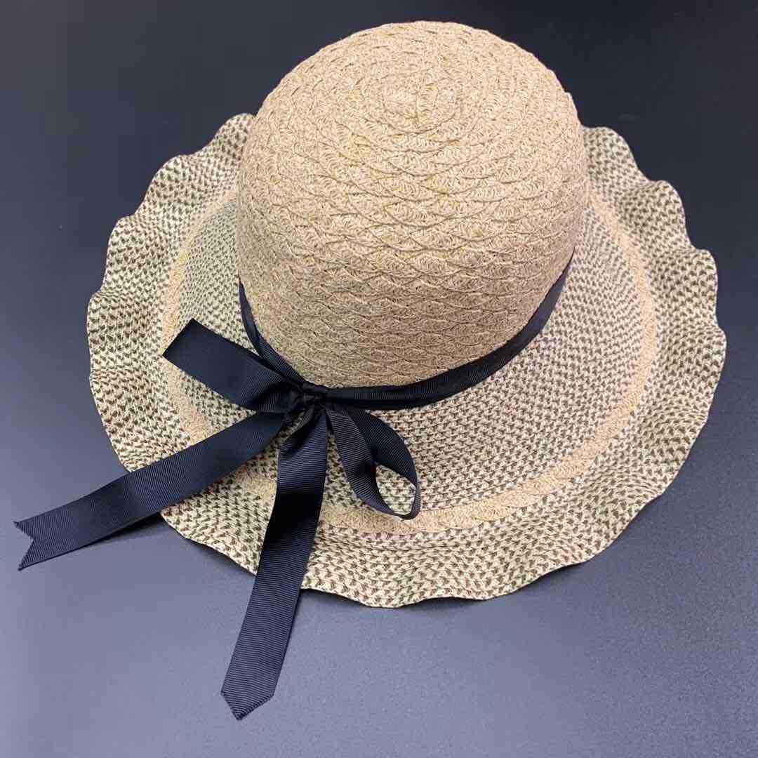 气质女神大沿遮阳帽 荷叶边防晒防紫外线帽子 沙滩海边女夏太阳帽