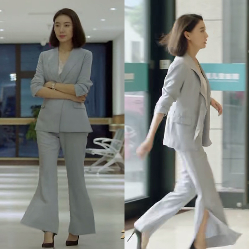 完美关系高露同款西装套装女春夏韩版ol职业西服开叉阔腿裤两件套