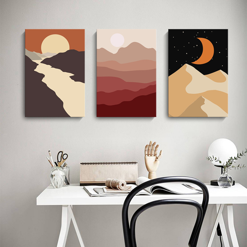 现代简约客厅壁画北欧 色块几何山脉太阳月亮餐厅卧室组合装饰画