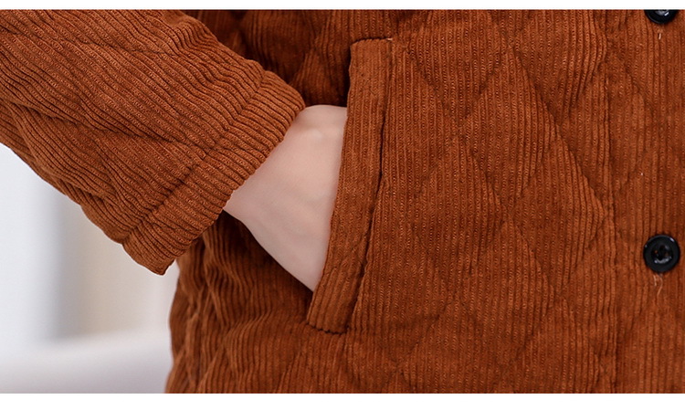 百搭灯芯绒加棉棉服女秋冬新款宽松条绒棉衣休闲外穿立领短款外套