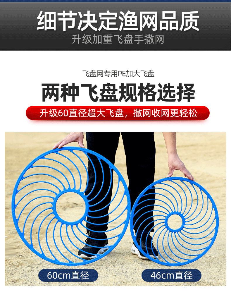 大飞盘式撒网手抛网渔网捕鱼网加粗鱼丝线自动手撒抛旋网抛网