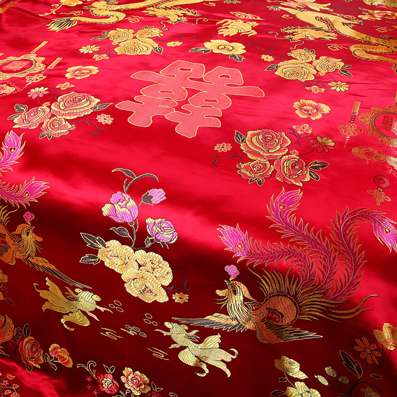 家纺婚庆被套单件织锦缎丝绸被罩大红结婚被面龙凤百子喜被