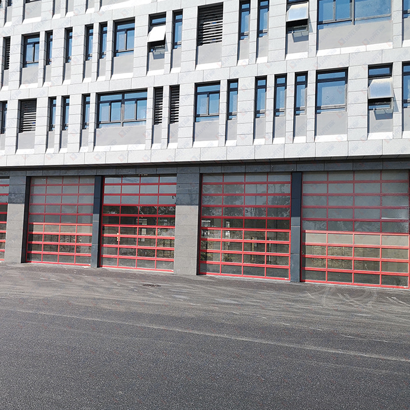现代消防站透明提升门 防盗防尘电动一键联动开启智能透明滑升门