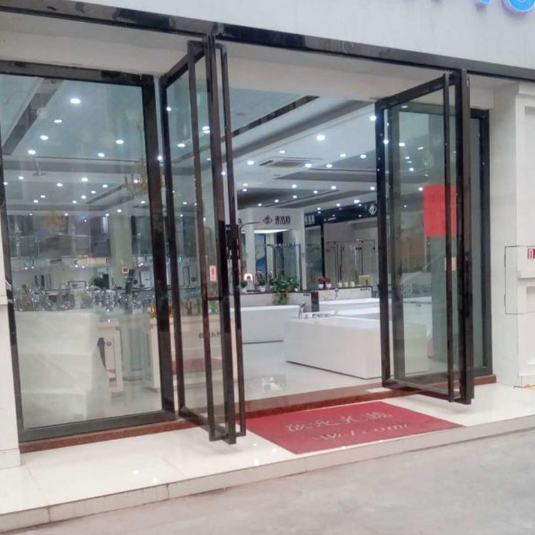 广州商场定做 平开金属不锈钢大门 黑钛不锈钢地弹簧玻璃门
