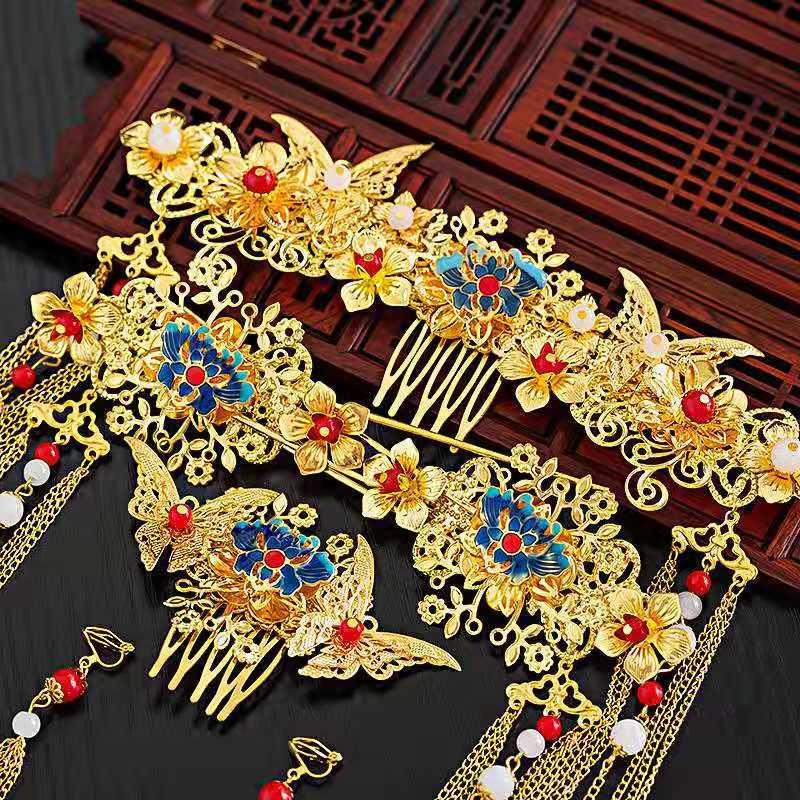 新娘花冠头冠金色发饰古装秀禾服头饰女龙凤褂敬酒服新款