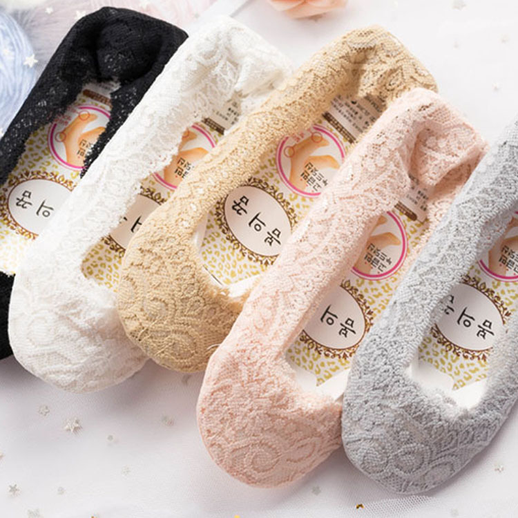 Candy Color Shallow Mouth Lace Silicone Anti-off Invisible Boat Socks Sole Non-Slip Women's Lace Ice Silk Short Socks Wazi