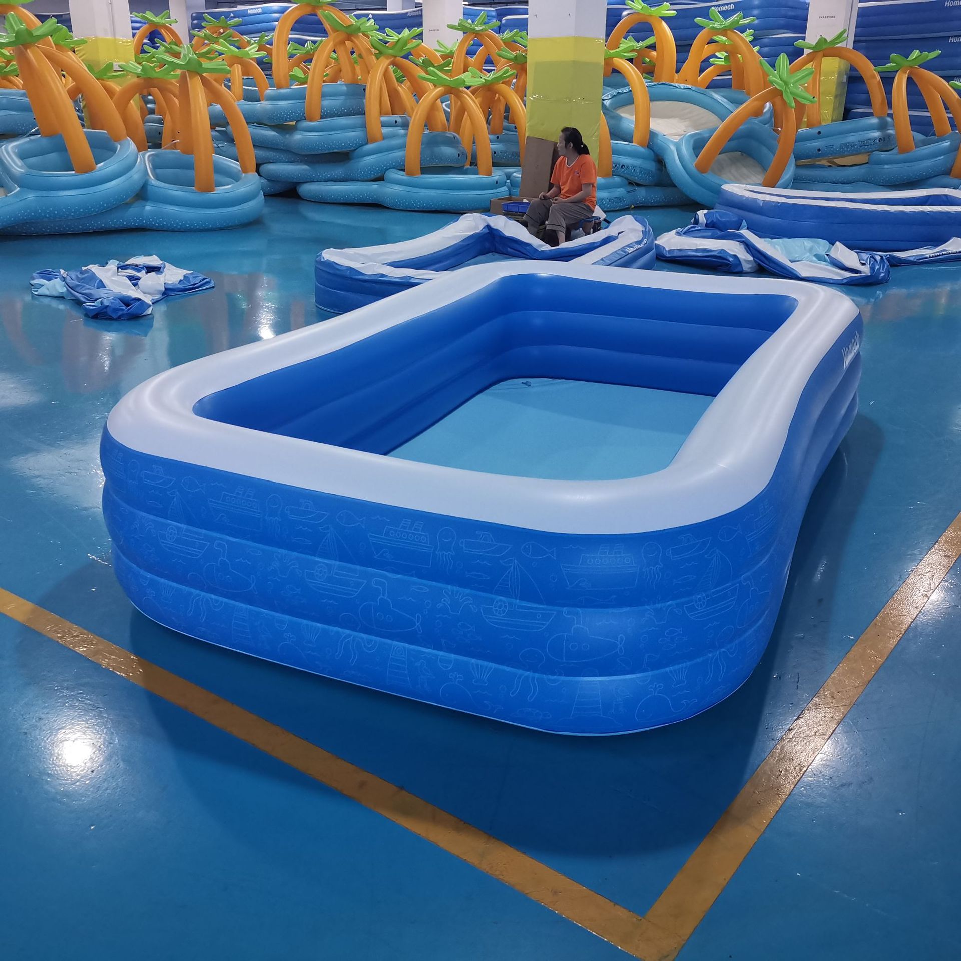 冲气游泳池 充气水池 儿童家用充气游泳池 方形三层水池