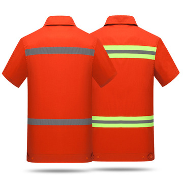 反光条环卫服 半袖绣印logo劳保服 车间工厂工人汽修工作服套装