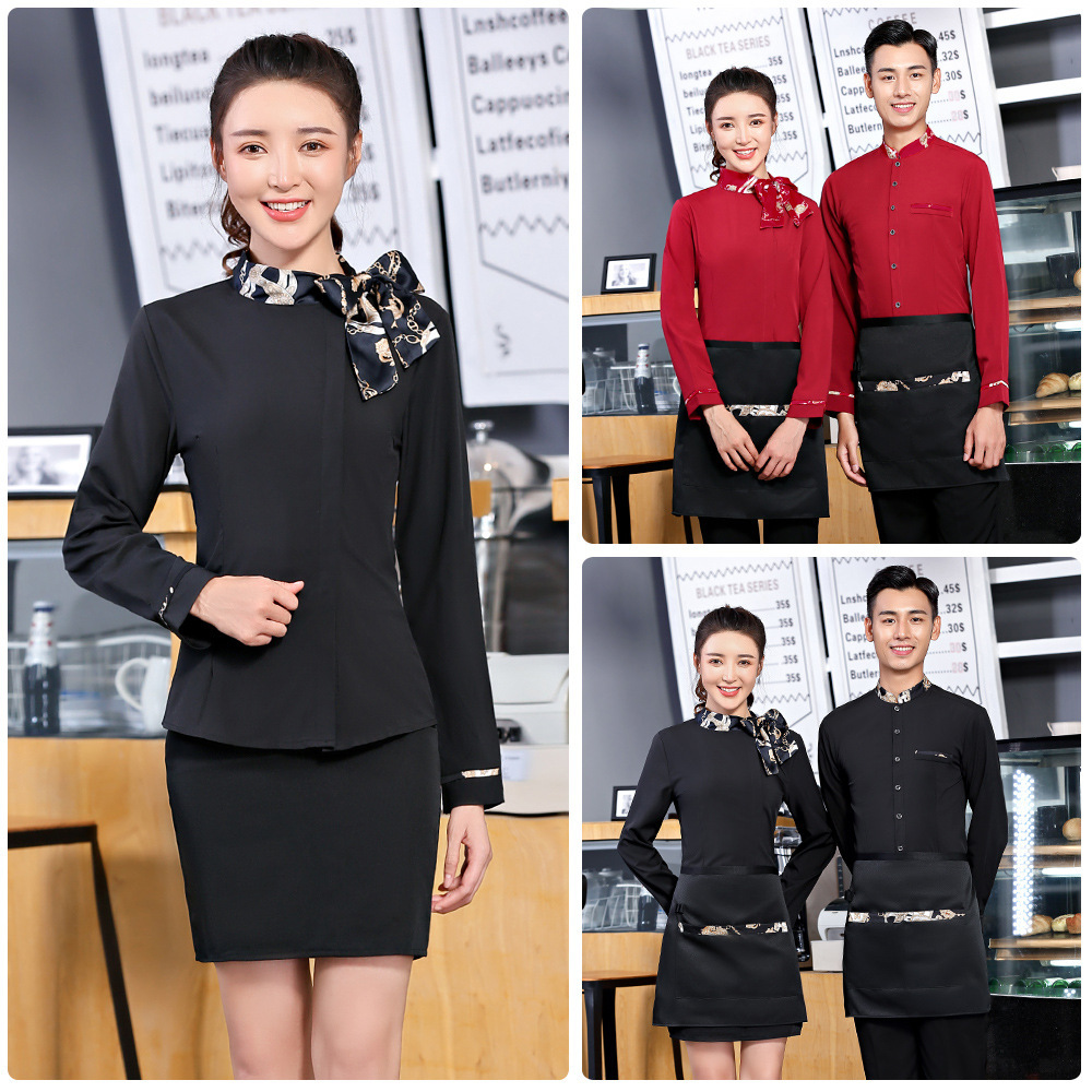 星级酒店工装制服饭店前台工作装女秋茶楼服务员工作服长袖衬衫女