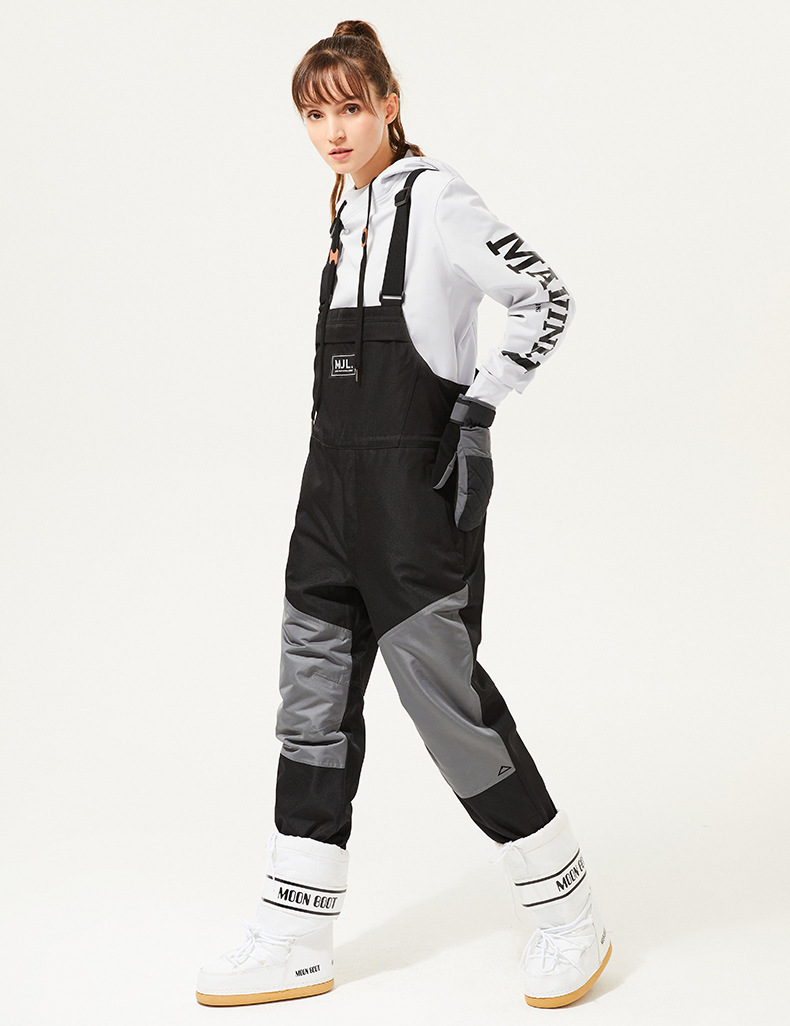 新款男女单双板背带滑雪裤耐磨背带裤冬季户外防水风束腿连体雪裤