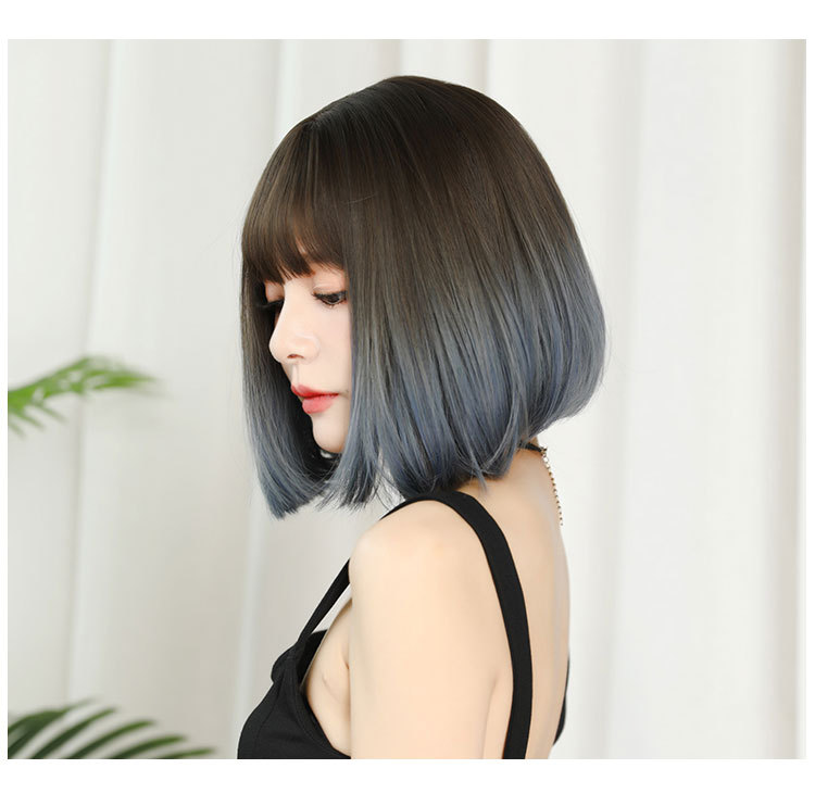假发头套bobo头高温丝假发渐变色齐刘海女士25cm短发直发自然假发
